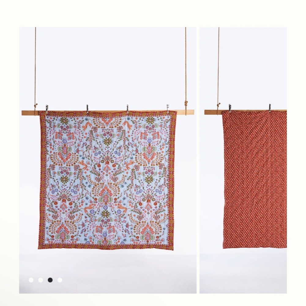 Anthropologie Floral Quilt in Light Blue, Rust, Green - Picture 4 of 8